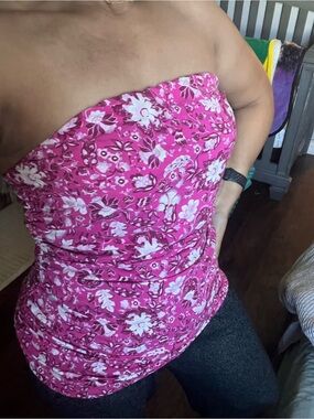 Pink Flower Print strapless Top